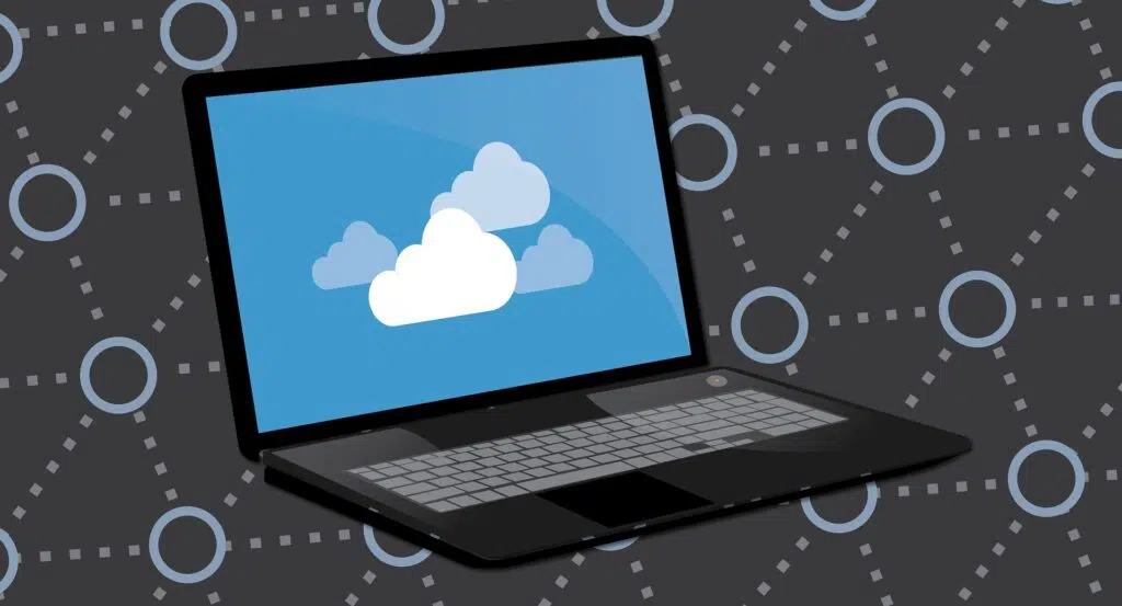 laptop illustration with clouds on screen