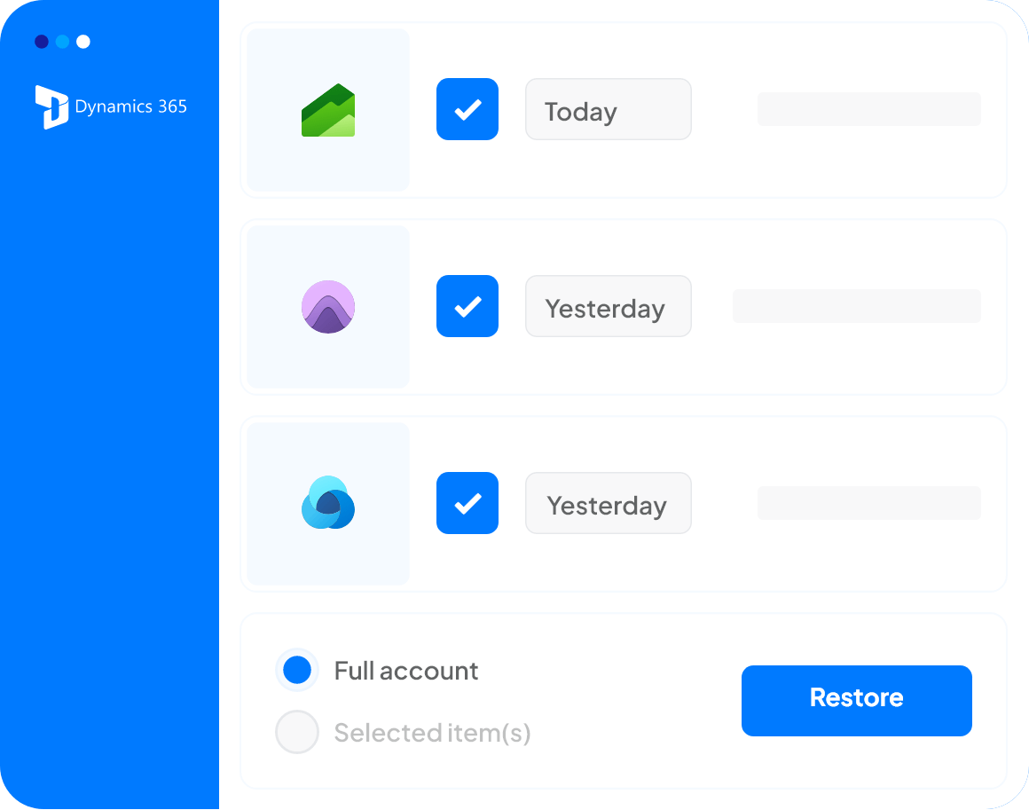 Microsoft Dynamics Backup app screenshot