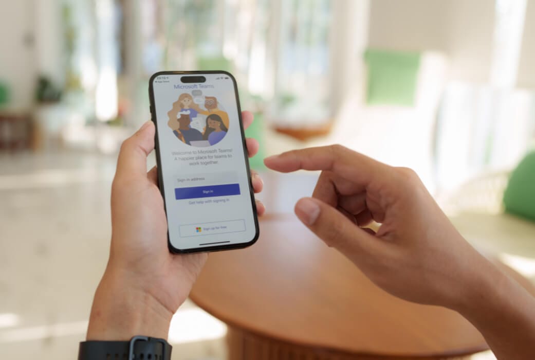 Individual using a Microsoft Teams mobile application.